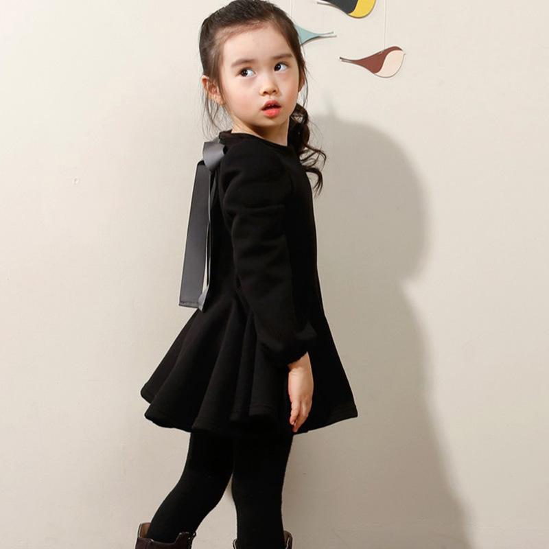 Caldo di spessore Delle Ragazze Del Vestito 2020 del Nuovo Dei Capretti Del Manicotto Lungo Abiti per la Ragazza 2 3 4 5 6 7 8 Anni I bambini Della Principessa della Molla di Inverno di Abbigliamento: Black / 7