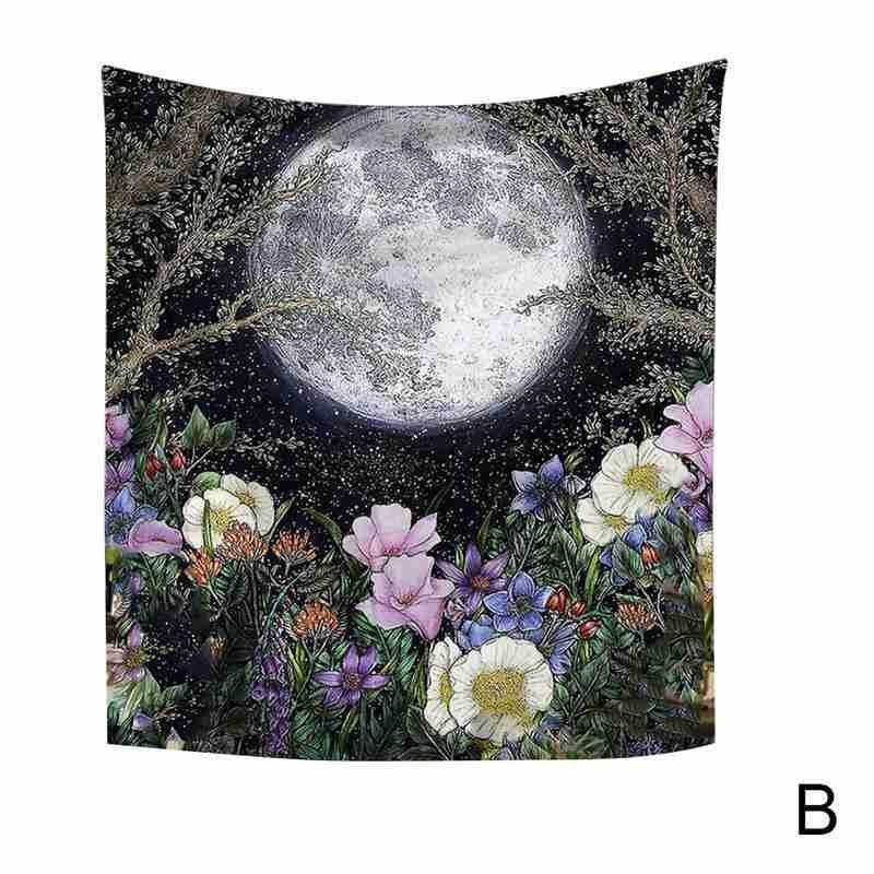 Tapiz negro con Floral de Luna, tapiz colgante de pared antiguo, tapiz de brujería con mariposas, tapiz para decoración de pared del hogar, alfombras, tapices: 02