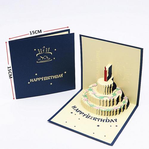 Happy Birthday Lover Anniversary Invitations Cake 3D Greeting Card Postcard: Blue