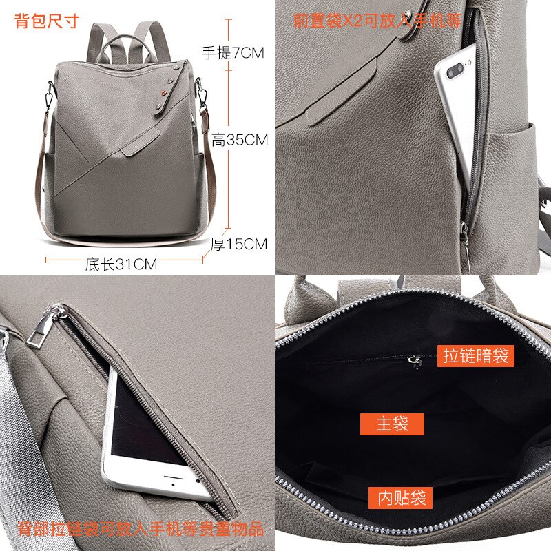 Dubbele rugzak dames multifunctionele pu leren topkwaliteit damestas zachte leren schoudertas reistas