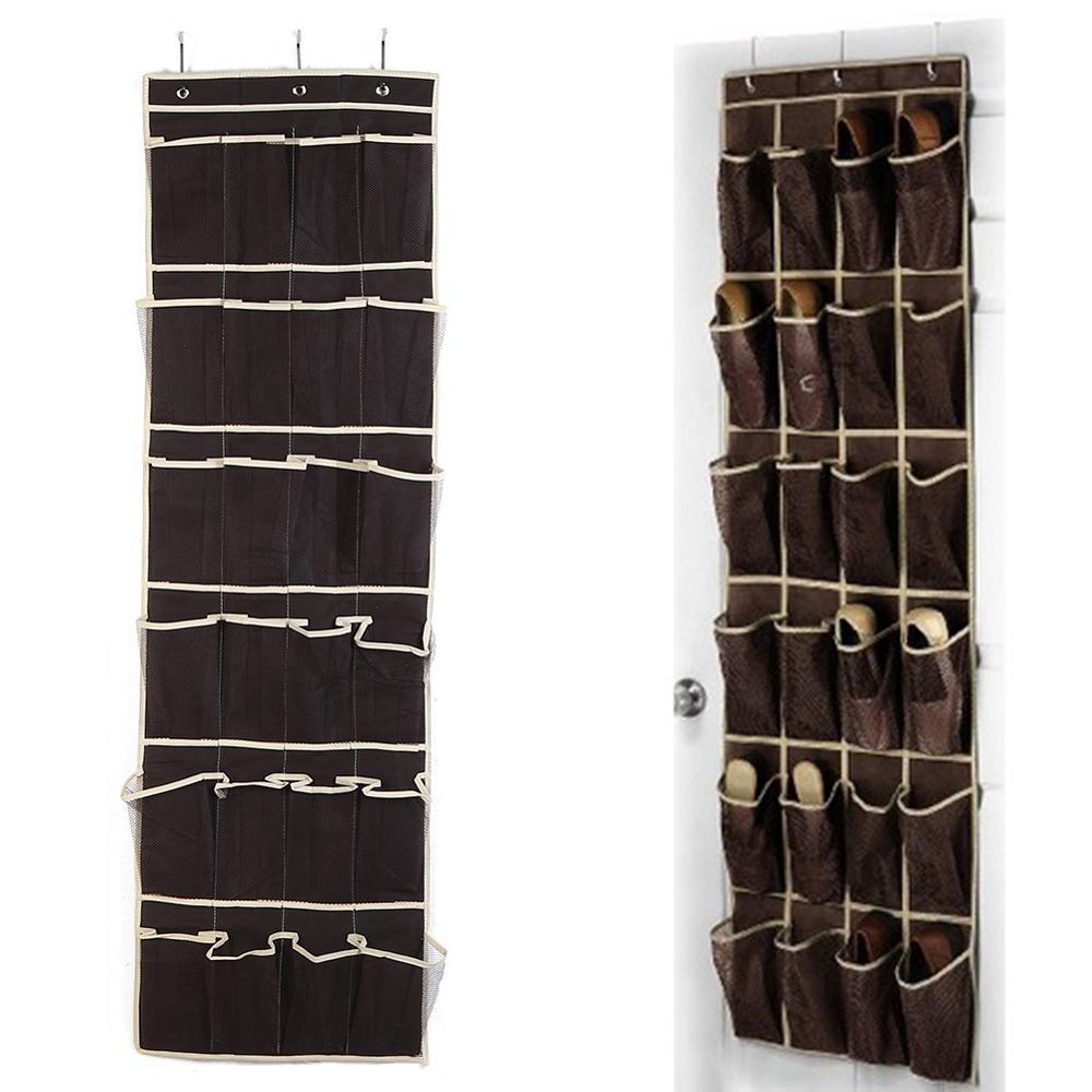 Over Door Shoe Rack Organizer 24 Pocket Hanging Shoe Rack Fabric Closet Shoe Organizer Storage Bag Space Saver Convenient Holder: 24Grid Coffee