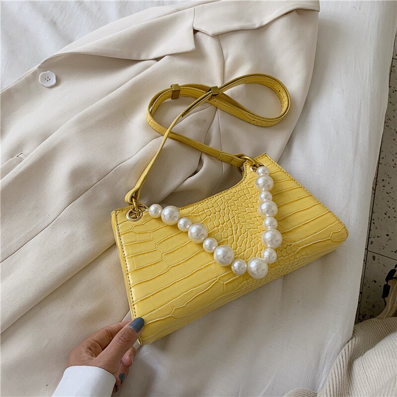 Women Shoulder Bag Small PU Leather Handbag Ladys Subaxillary Bags Luxury Style Messenger Crossbody Bag: Yellow