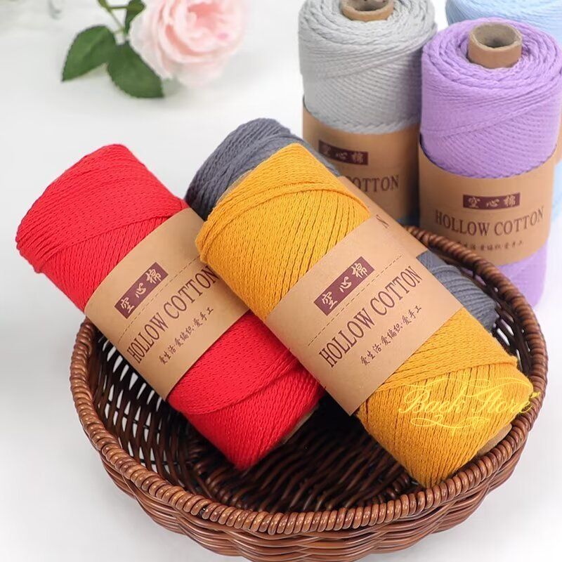 Hollow Cotton Thread Linen Yarn 150g Round Strand Medium Thick Cotton Thread Hand Woven DIY Crochet Hook Hat Bag Material