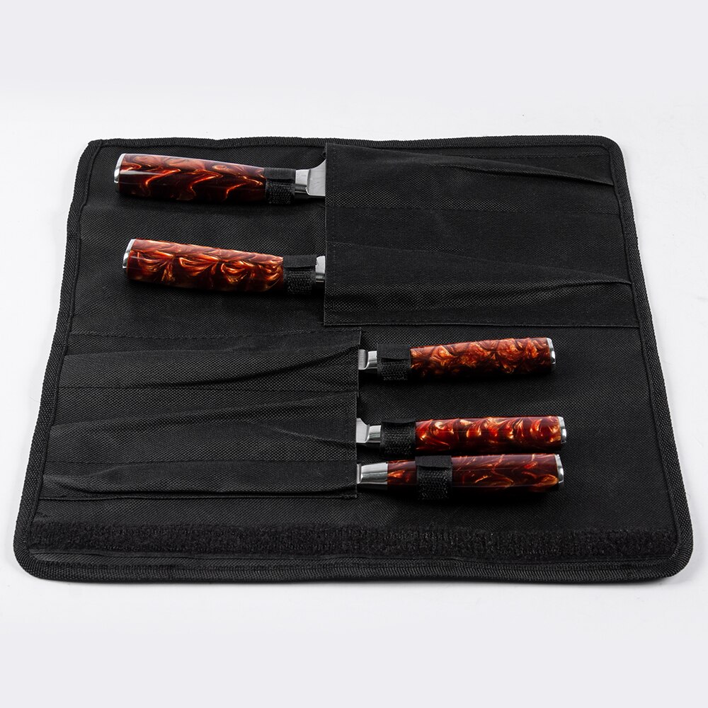 Chefs Knife Bag 5pcs Black Durable Nylon Kitchen Knives Set Storage Roll Bag