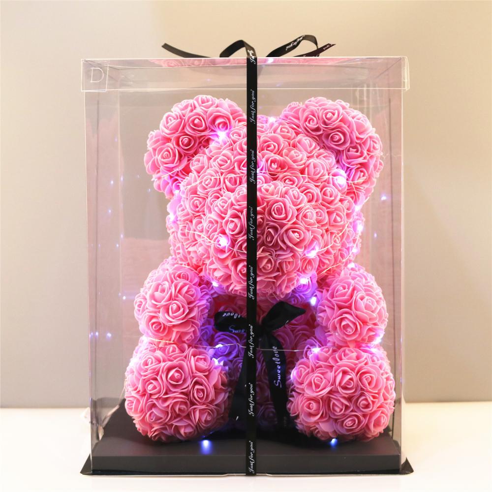 Ourson en roses artificielles, grand 40cm, ours en fleurs de polyéthylène, pour femmes, pour la saint-valentin, coffret noël mariage, décoration de maison