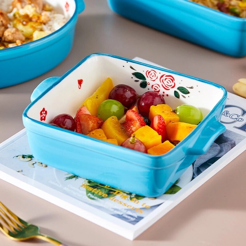 Liefde Netto Rode Gestreepte Bakplaat Twee-Oor Ronde Vierkante Schotel Thuis Bestek Magnetron Kaas Rijst Plaat