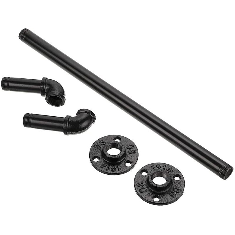 Topp vintage industriell pipe håndkleholder veggmontert metall håndklestativ bar bad hengende henger tilbehør svart