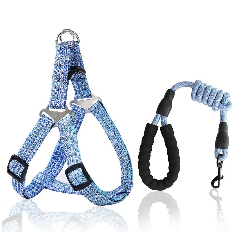 Adjustable Pet Dog Leash Harness Set Walking Training Traction Rope With Small Medium Large Pets Chest Straps Collar Dropshiping: Blue / L