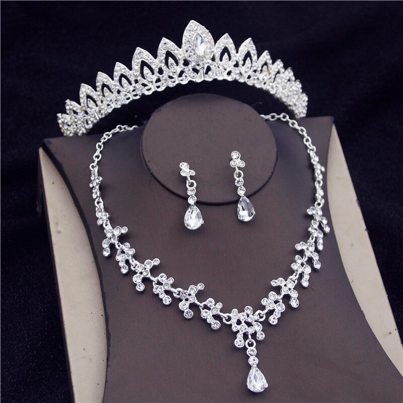 Prachtige Crystal Bridal Sieraden Sets Rhinestone Crown Tiara Ketting Oorbellen Set Voor Bruid Afrikaanse Bruiloft Sieraden Sets: Silver Crown Sets