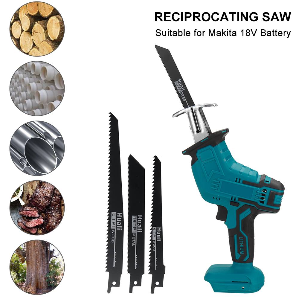 18V Cordless Electric Reciprocating Saw With 4 Saw Blades Woodworking Cutting Machine Garden Power Tools For Makita 18V Battery