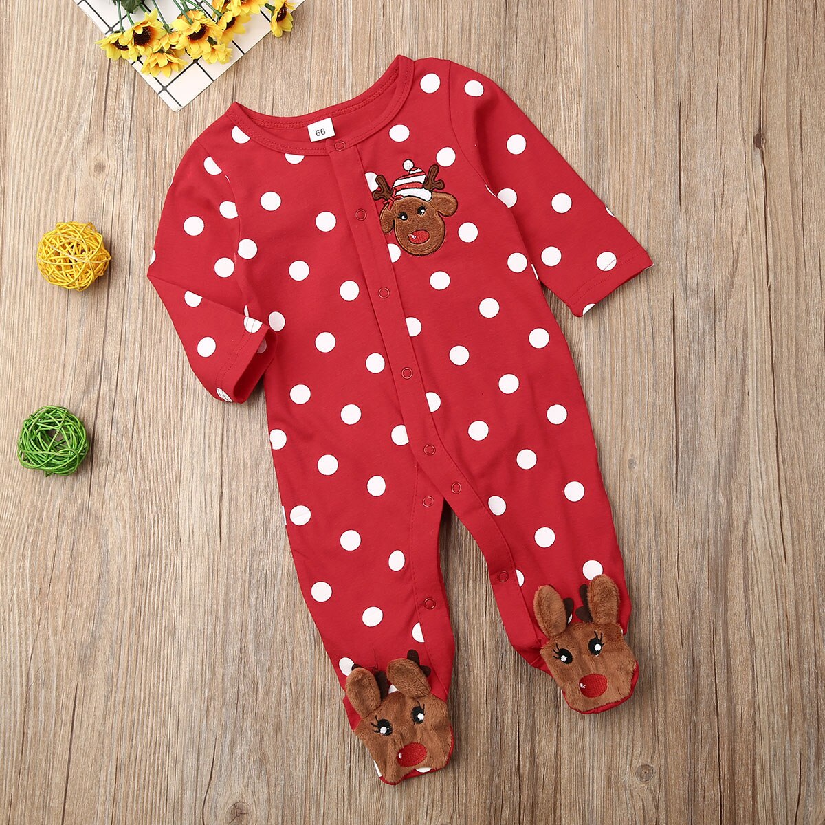 Kerst Romper Voor Baby Boy Meisje Dot Herten Gedrukt Lange Mouw Een Stuk Xmas Jumpsuit Baby Outfits 0-18M