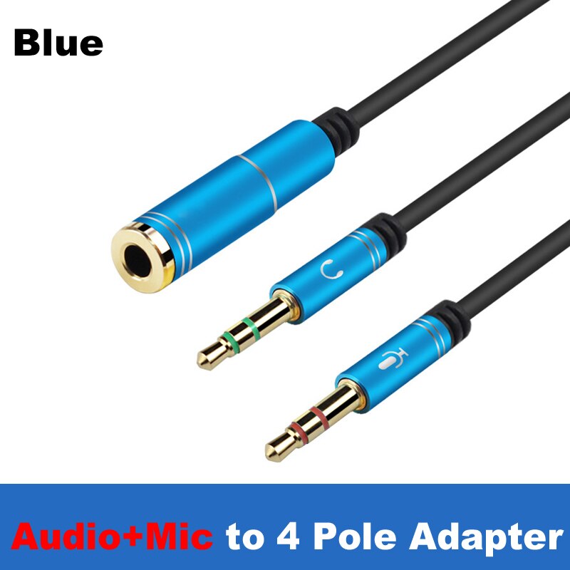 Mini jack 3.5 mikrofon hovedtelefoner y splitter adapter kabel ,3 5 minjack stereo lyd &amp; mic stik  to 4 polet jack hovedtelefon øretelefon: 4 polet combo-bl