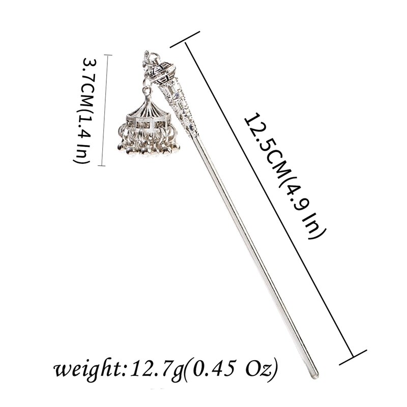 Épingle à cheveux en forme de cloches indiennes, Vintage, couleur argent, pendentif de pompon en perle ethnique, bâtons de cheveux, bijoux: Style 7