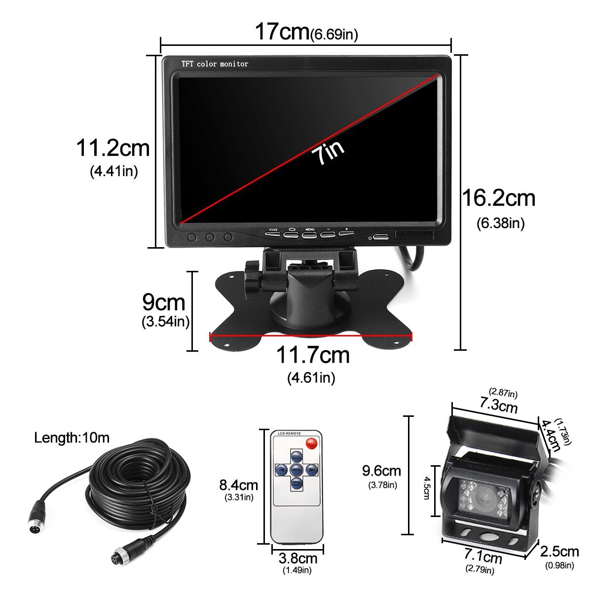 12V 24V Rückfahrkamera 4Pin 10M Kabel Mit 7" LCD Monitor Für