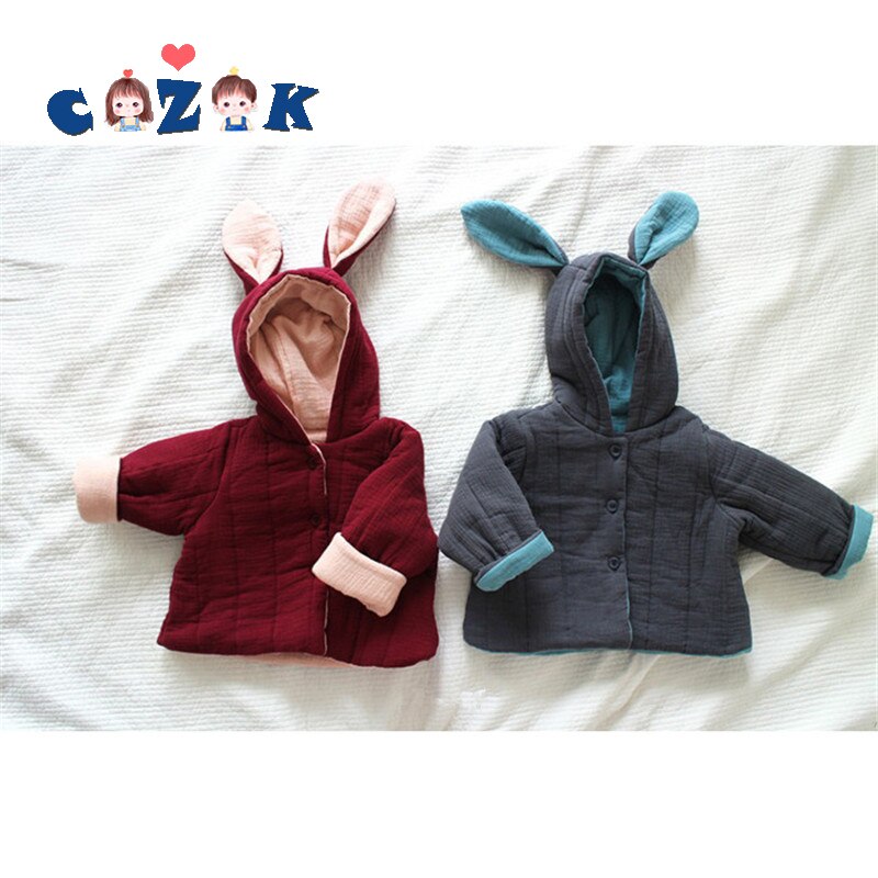 Winter Baby Boy Losse Jasje Peuter Baby Meisjes Schattige Konijn Oren Verdikte Katoenen Jas Baby Zachte Warme Outdoor Kleding