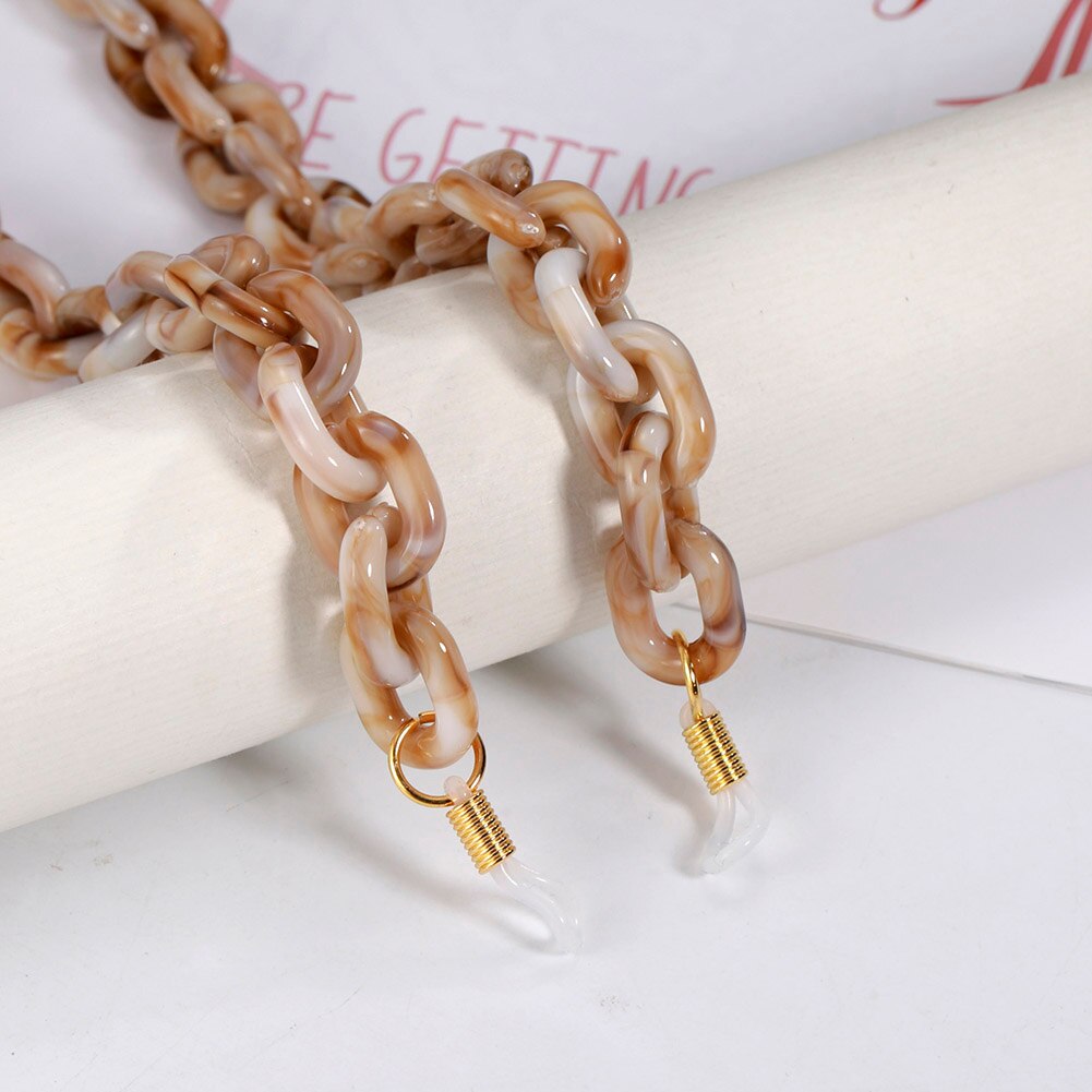 Teamer Punk Bril Ketting Voor Mannen Vrouwen Acryl Lanyard Zonnebril Kettingen Straps Cords Hals Houder Brillen Anti-Slip Ketting: Brown White-gold