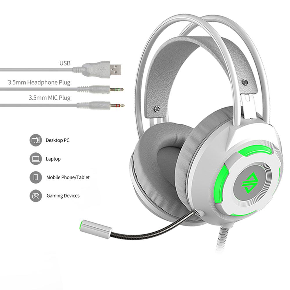 Roze Gaming Headset Ajazz AX120 Over-Ear Hoofdtelefoon Wired Game Koptelefoon Met Microfoon 7.1 Deep Bass Stereo Voor PS4 xbox Pc: White 3.5mm