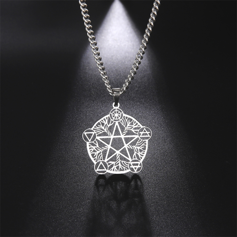 Wicca Pentagram Heks Ketting Roestvrij Staal Mannen Kettingen Amulet Voor Oneindig Heidense Religieuze Symbool Sieraden Kraag Hombre: Kobalt Violet