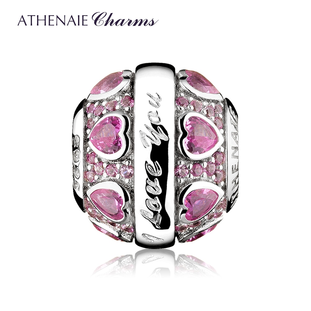 ATHENAIE 925 Argento Sterlina Rosa CZ I amore voi Cuori Pendenti E Ciondoli per Originale di san valentino Giorno Delle Donne FAI DA TE Perline di colore Rosa