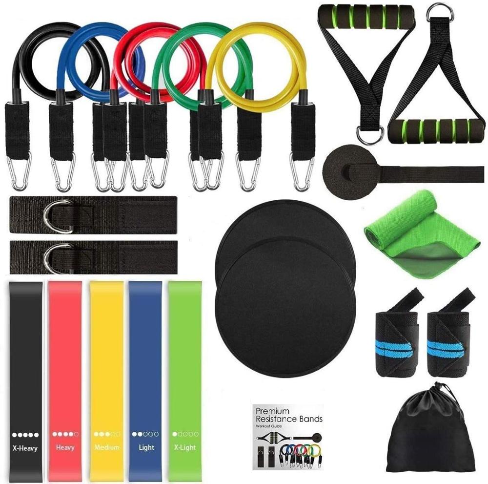 21 stk/sett latex motstandsbånd gym døranker ankelstropper med veskesett sett yoga trening treningsbånd gummiløkke rørbånd