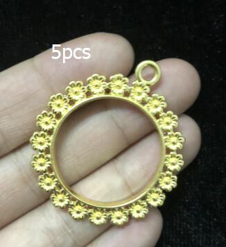 Vintage oval blonder åpne rammer charms gjør-det-selv-harpiks håndverkstilbehør firkantet rundt metall speil anheng smykker hul ramme: 5 stk solsikke