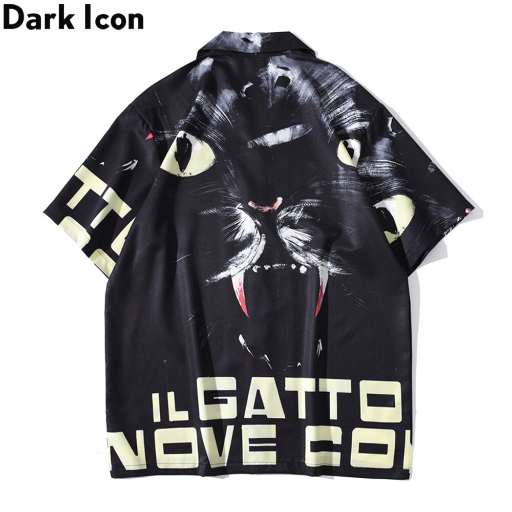 Donker icoon bedrukt hawaiiaans overhemd heren vintage straat heren overhemd korte mouw zomer strand shirts voor mannen