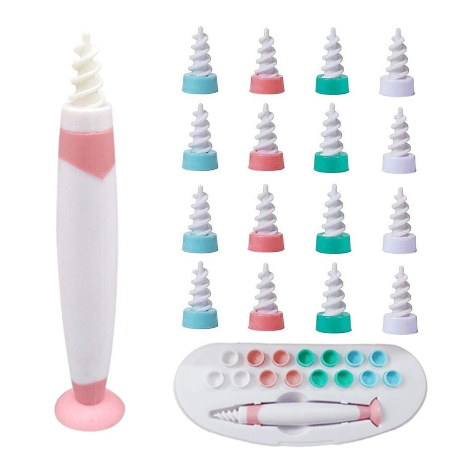 Earpick Spiral Ear Wax Earwax Remover Cleaner with Suction Cup Handle and Soft Replacement Heads for Home Ear Care Supplies: Pink