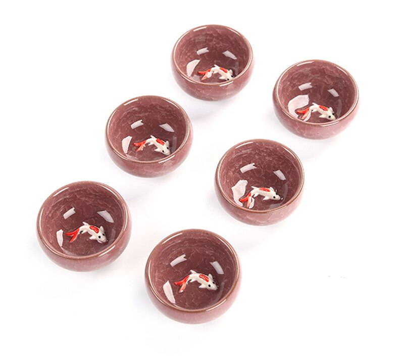 6 stk keramik 3d gyldne fisk kina te kop sæt, crackle glaze rejse te skål kinesisk porcelæn tekop sæt kung fu te sæt: 05