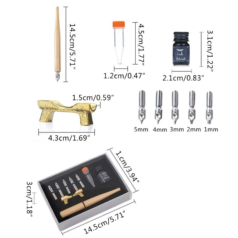 Calligraphy Fountain Dip Pen Set Writing + 5 Nibs Ink Kit Box for Lettering Sketching