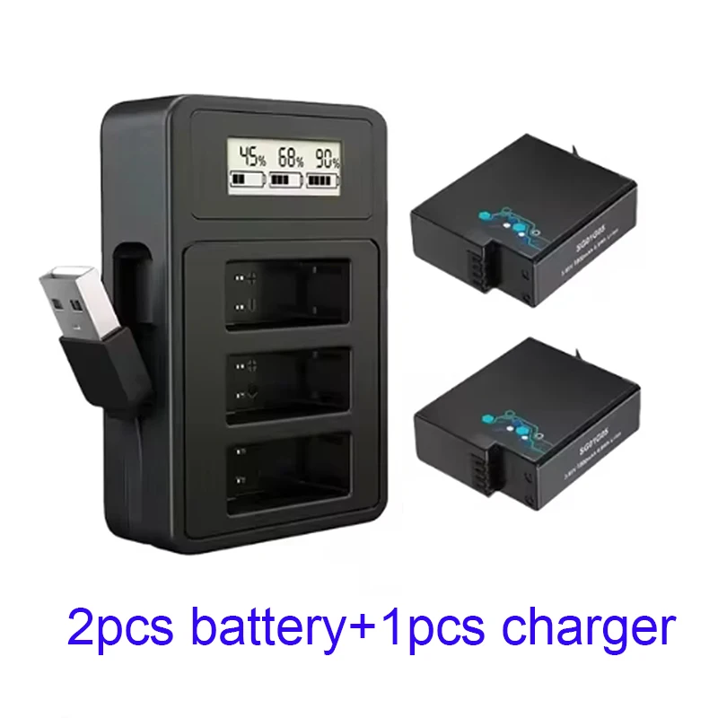 100% 1800 mah egnet for gopro hero 8/7/6/5 sportskamerabatteri + trekanals digital gopro-lader: Himmelblå