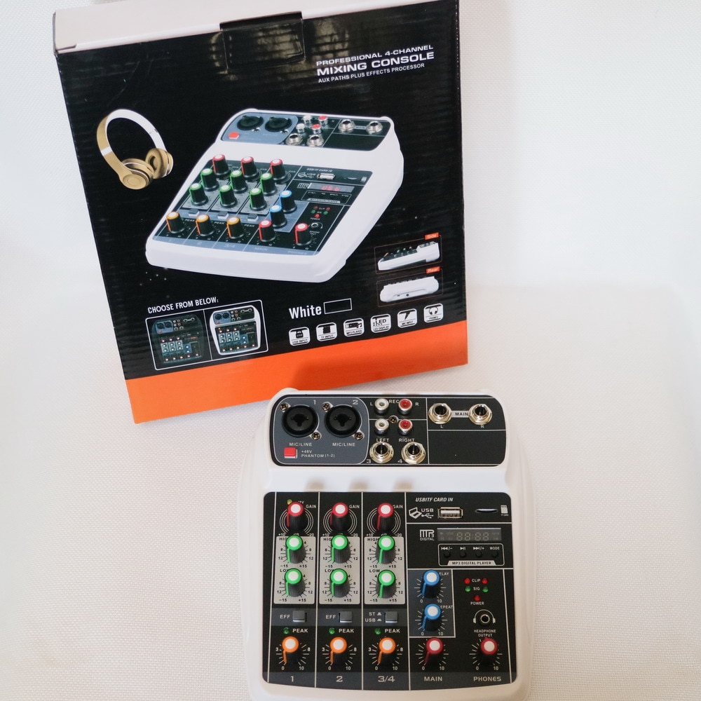 Micwl-mixer de som mx4, console para misturar áudio, 4 canais, bluetooth, usb, gravação de 48v phantom