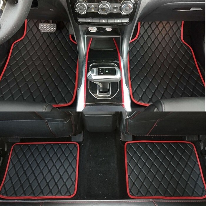 Universele auto vloermatten, auto styling matten voering, geschikt voor alle modellen peugeot 206 207 307 308sw 3008 408 4008 508 rcz: Geheel zwarte rode lijn