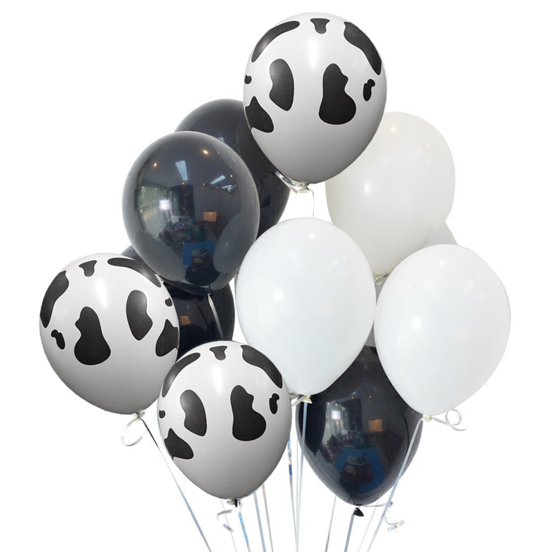 12 stk / lot tegneserie dyr globos ko print latex balloner til gård tema fødselsdagsfest indretning zabra hoved baby shower forsyninger: Lysegrå