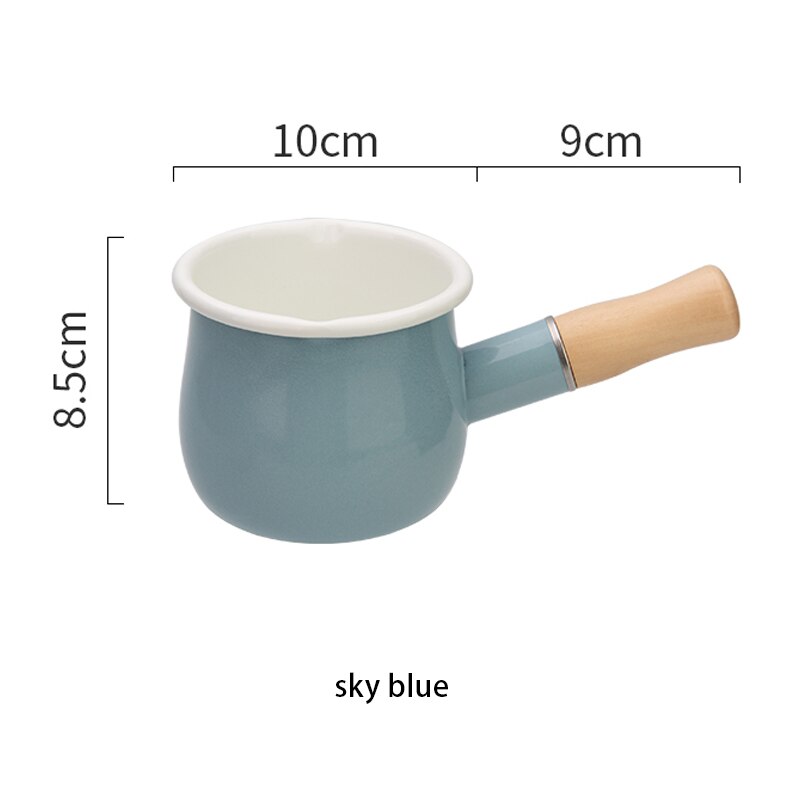 Pot à lait avec poignée en bois de 500ml, Style japonais, émaillé, pour café, beurre, Mini casserole, ustensile de cuisine pour cuisinière à gaz: Sky Blue