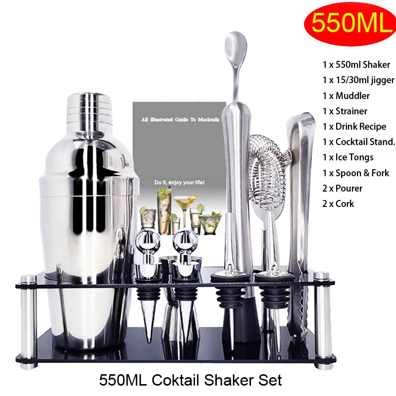 Juego de mezclador de vino tinto de acero inoxidable, 12 unidades, 750/600ml, mezclador de vino, cócteles, coctelera, bebidas de Bar, barman: 11Pcs 550MLRack
