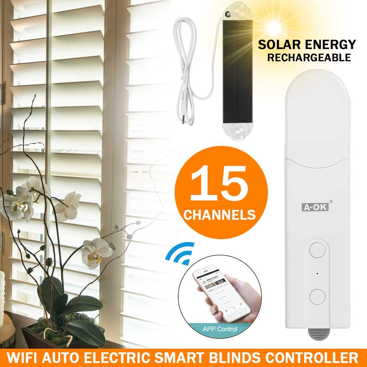 Smart DIY Motorized Chain Roller Blinds Shade Shutter Drive Motor Powered By Solar Panel and Charger bluetooth APP Control