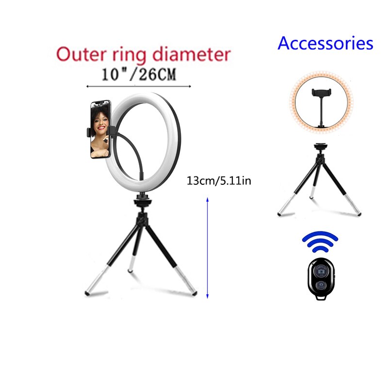 Led Selfie Ring Licht Cirkel Vullen Licht Dimbare Lamp Trepied Make Fotografie Ringlicht Telefoon Standhouder Statief: Type4-10in light