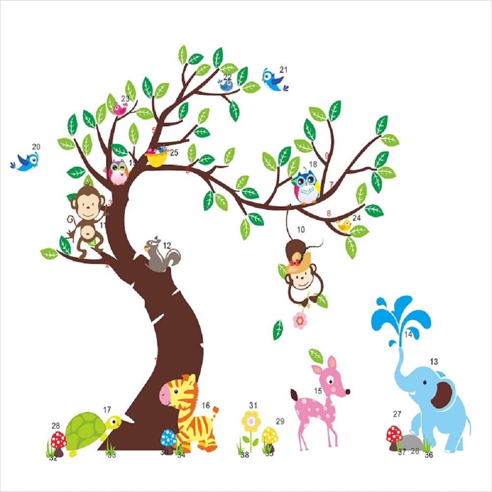 3D cartoon animal monkey tree branch home dacor wall sticker baby children height measure growth chart for kids room decals: Dark Grey