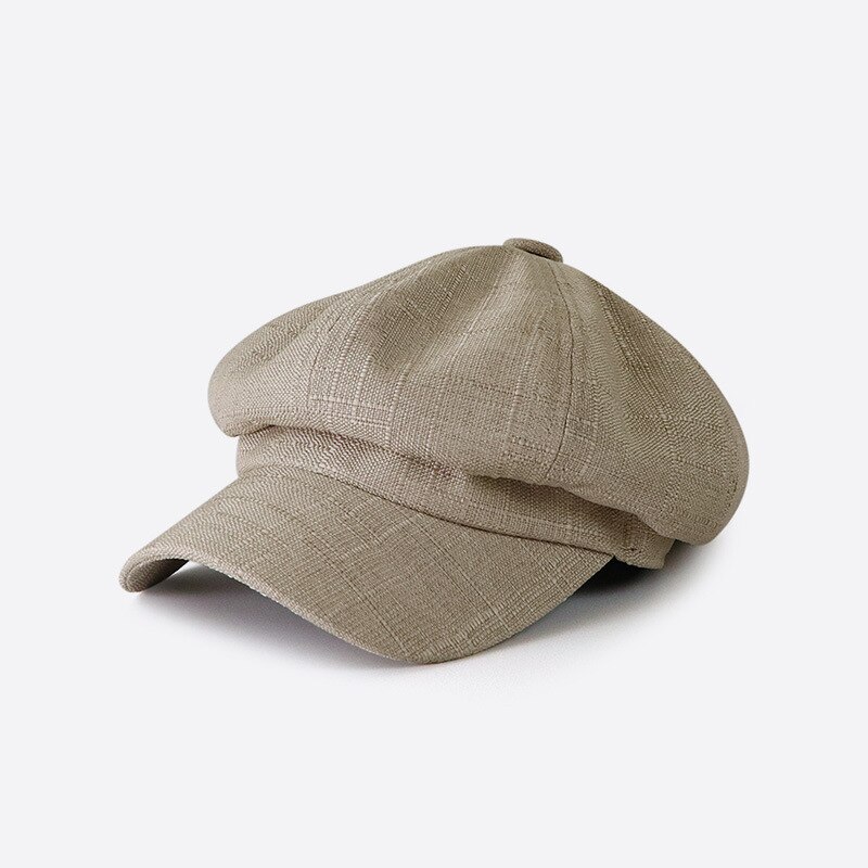Wuaumx-sombrero octogonal para hombre y mujer, gorros Retro con visera curvada, boina de pico de pato, boina de Detective, Unisex, gorra boina de pintor: Beige