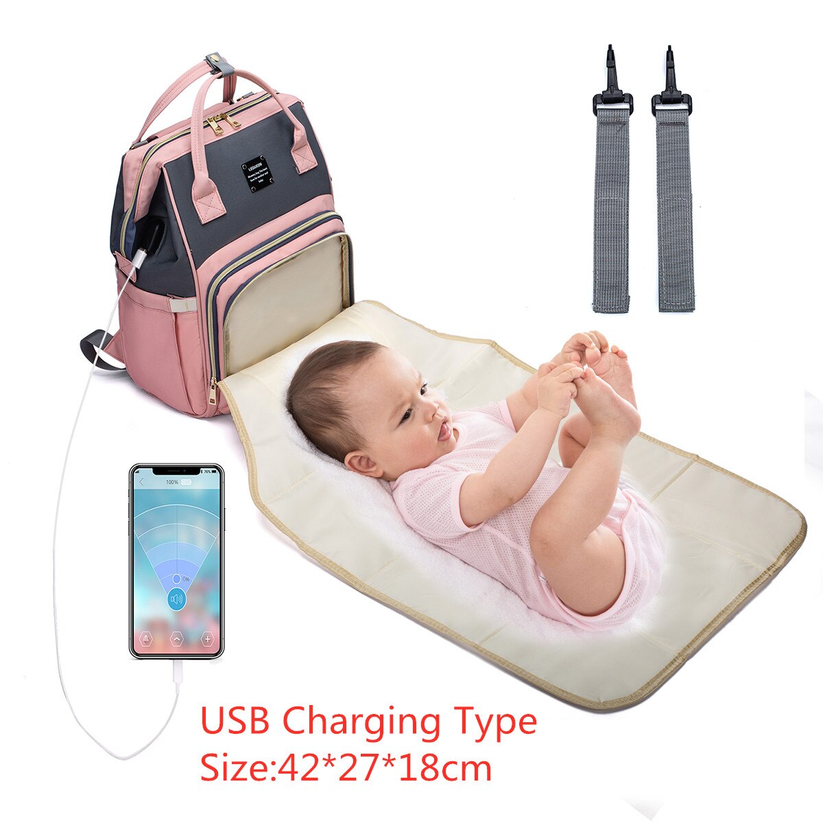 Mode Luiertassen Rugzak Multifunctionele Opvouwbare Baby Bed Wieg Tas Grote Capaciteit Wandelwagen Zak Isolatie Verpleging Druppels: charging A