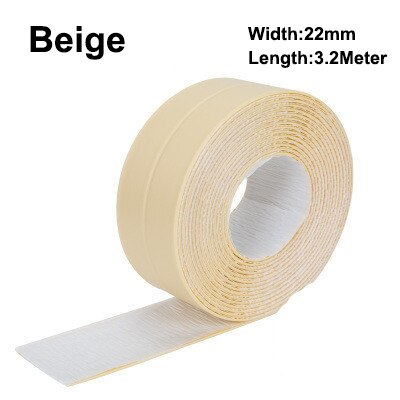 3.2 måler selvklebende tetningslist baderom dusj tjener badekar caulk teip hvit pvc selvklebende vanntett veggklistremerke til kjøkken: beige 22 mmx 3.2 måler