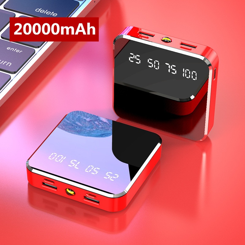 20000mAh Portable Mini Power Bank Mirror Screen Digital Disply Poverbank External Battery Pack Powerbank For Smart Mobile Phone