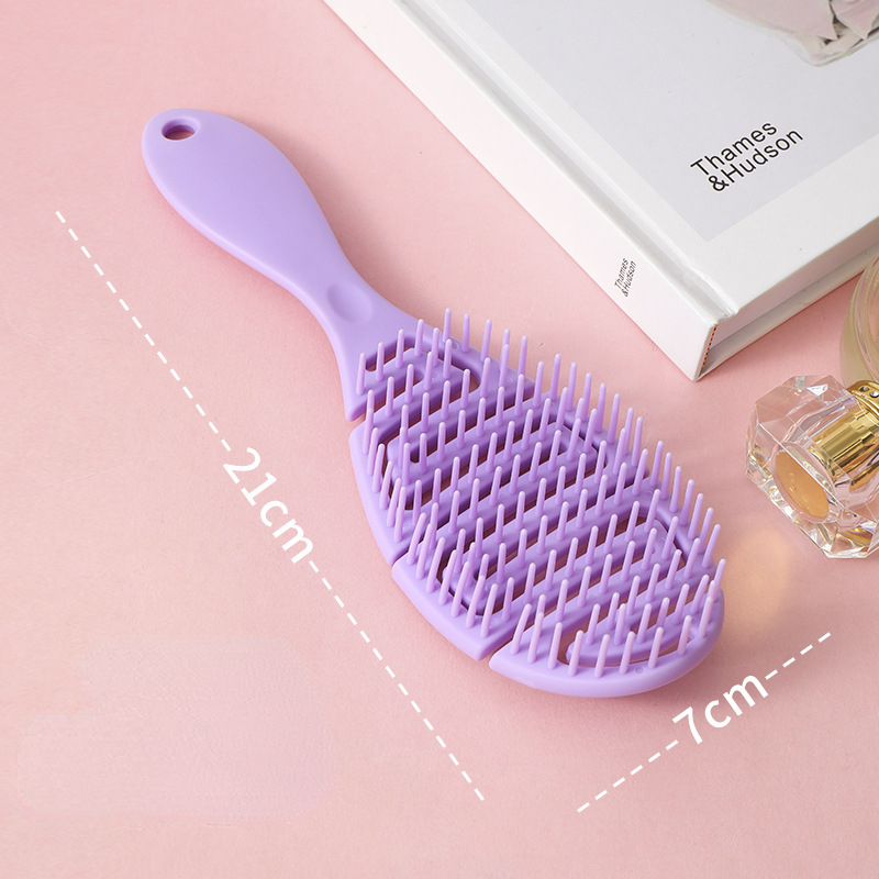 Cepillo para el cabello ahuecado, peines para masaje del cuero cabelludo, desenredante de peinado, herramienta para desenredar de secado rápido, cabello rizado seco y húmedo: Púrpura claro