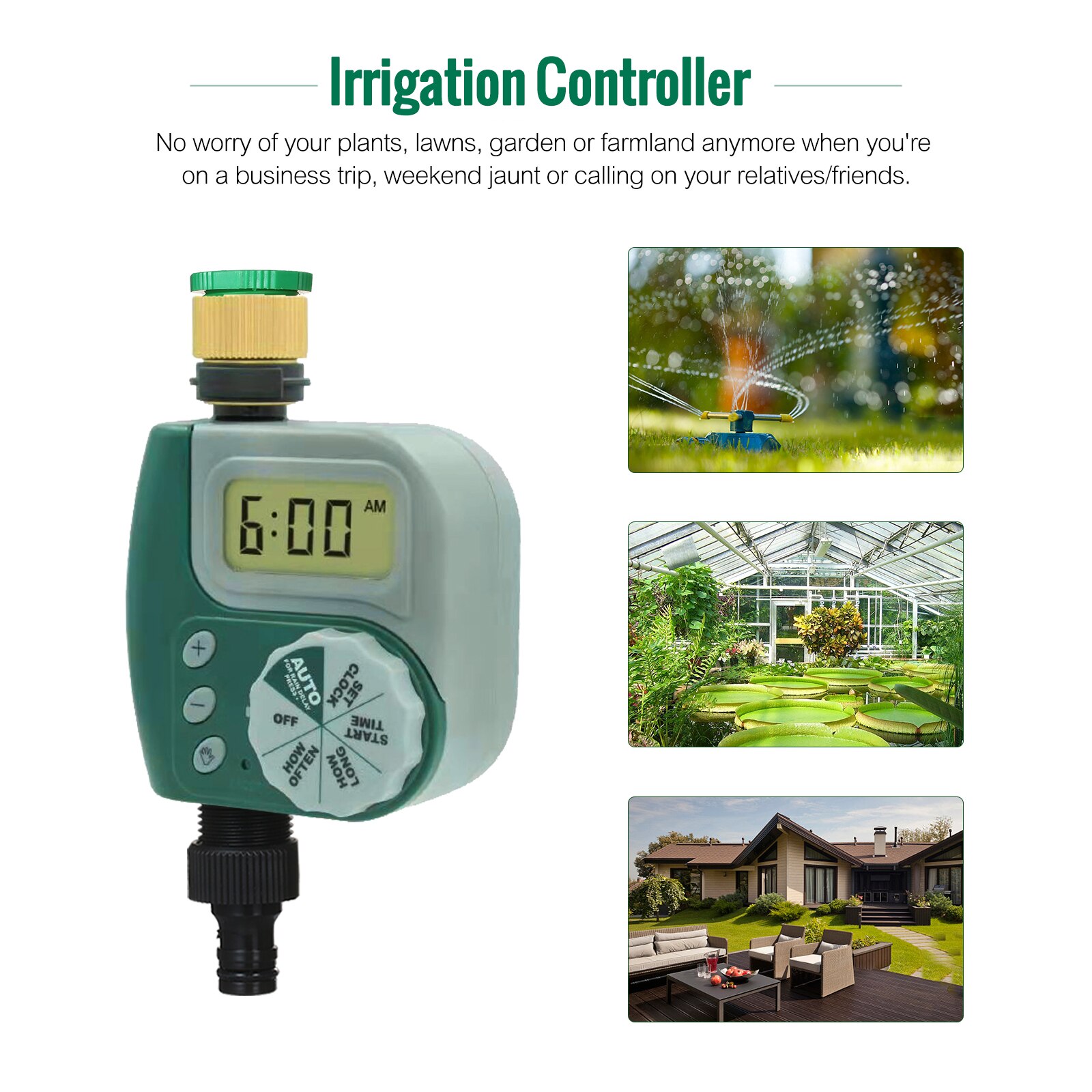 Automatic Watering Sprinkler System Irrigation Controller Programmable Digital Hose Faucet Timer Battery Operated with 2 Outlet: UK Type 2