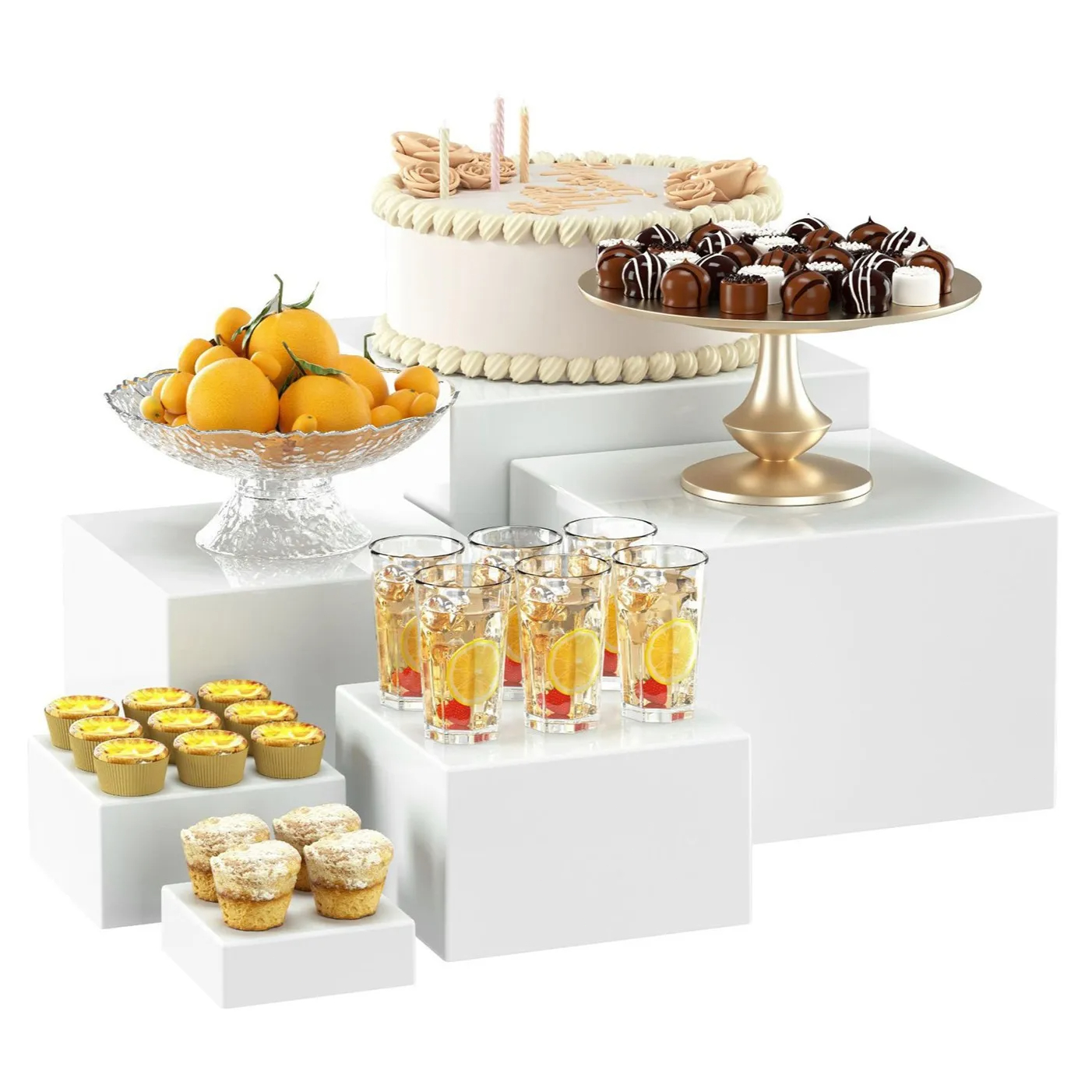 6 stks Acryl Buffet Riser Voedsel Display Stands Stapelbare Tafel Dessert Cake Party Buffet Display Decoreren Doos 6 Verschillende Maten