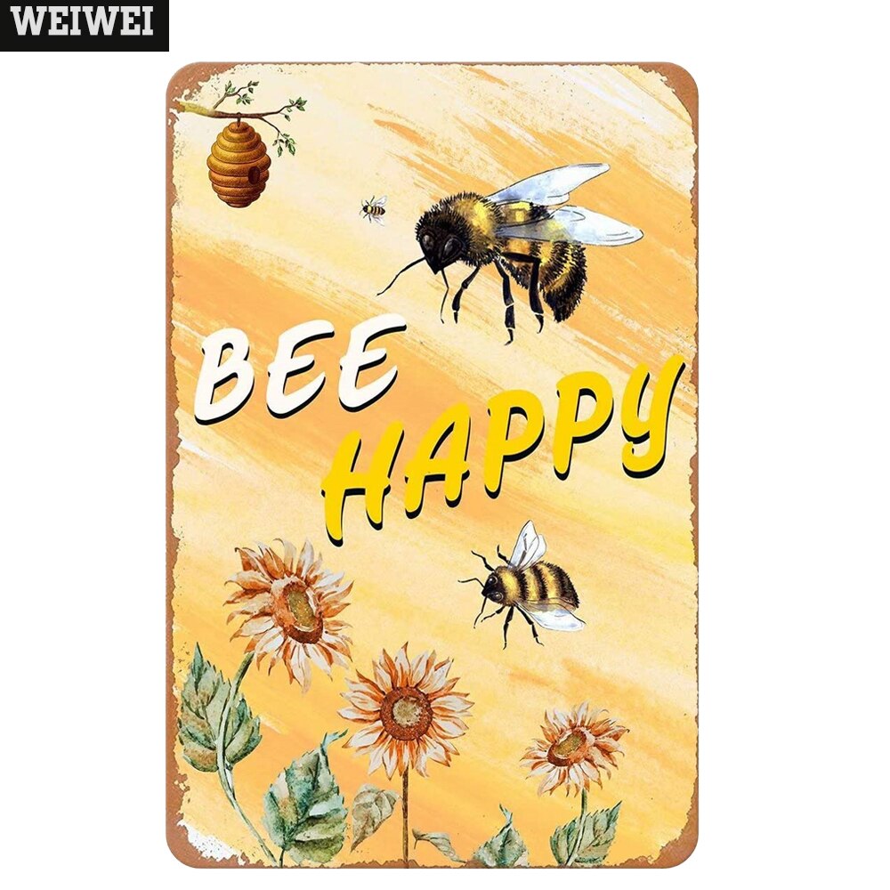 Affiche de miel Happy Bee, Plaque métallique en fer blanc, décoration murale pour jardin, ferme, apiculteur, avertissement, plaques en fer Vintage: 5