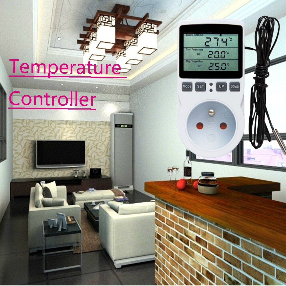 Digital Temperature Controller Sensor with Multifunctional Wireless Thermostat Socket Plug with Timer Switch EU/US/UK/AU/FR Plug