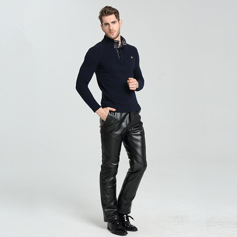 Heren plus fluwelen dikke leren broek 30-40 plus size waterdichte pu leren herenbroek winter