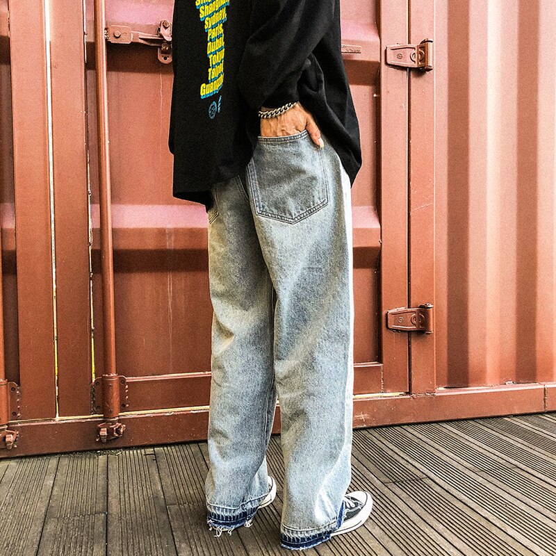 Männer Reflektierende Knochen aufbringen verlieren Beiläufige Breite Bein Jeans Männlichen Straße Hüfte hüpfen Punk gotisch Harem Denim Hosen Hosen