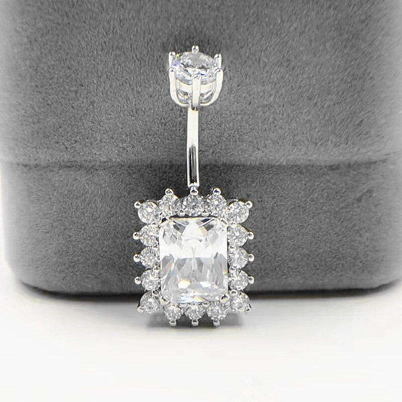 Hellolook square zircon navel piercing 925 sterling silver belly button rings women sexy belly piercing body jewelry